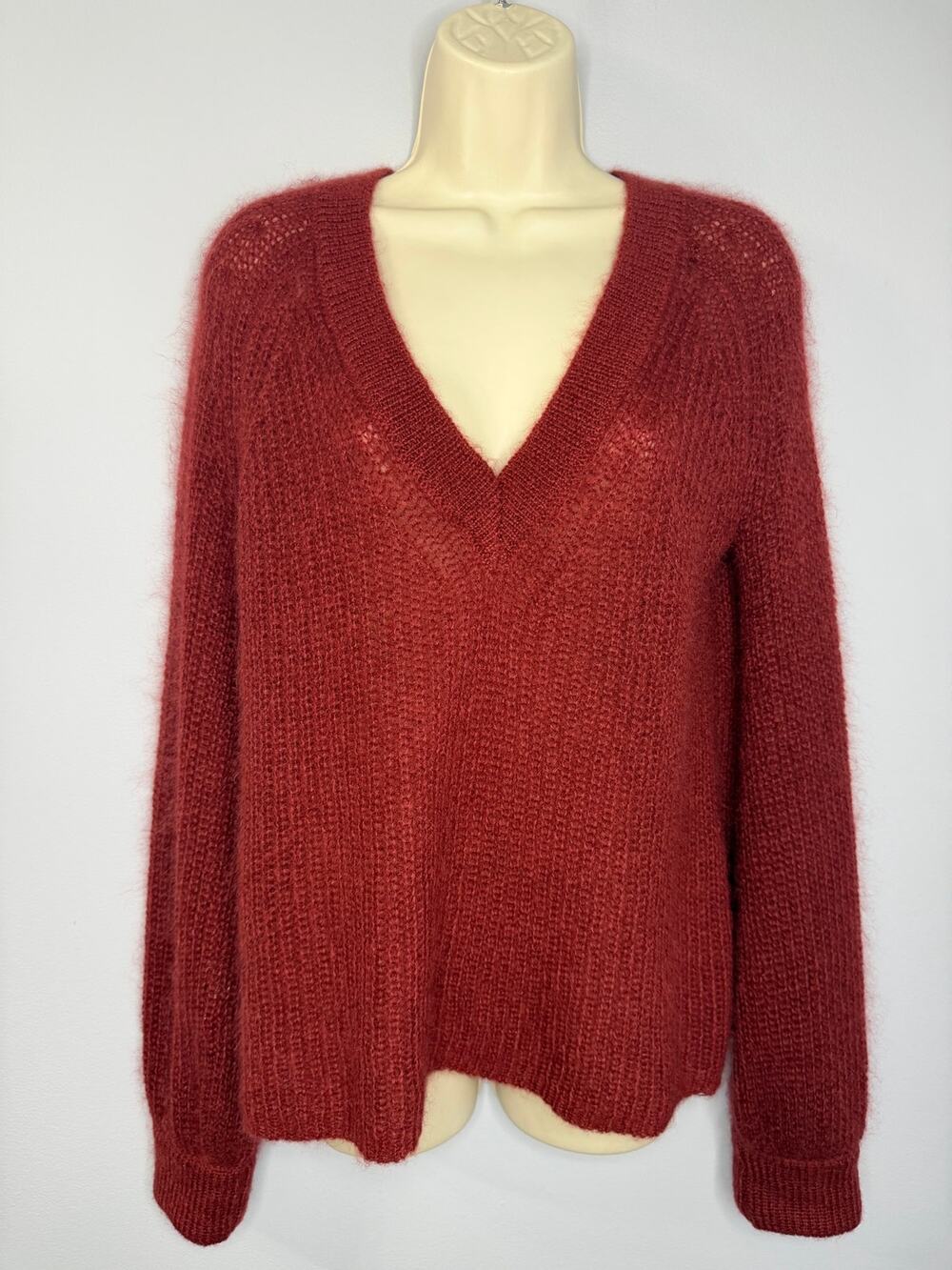 Naadam Mohair Wool V neck Sweater Relax Women's XS Burgundy